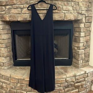 NWT. Black double V neck dress with side slit. Size XL